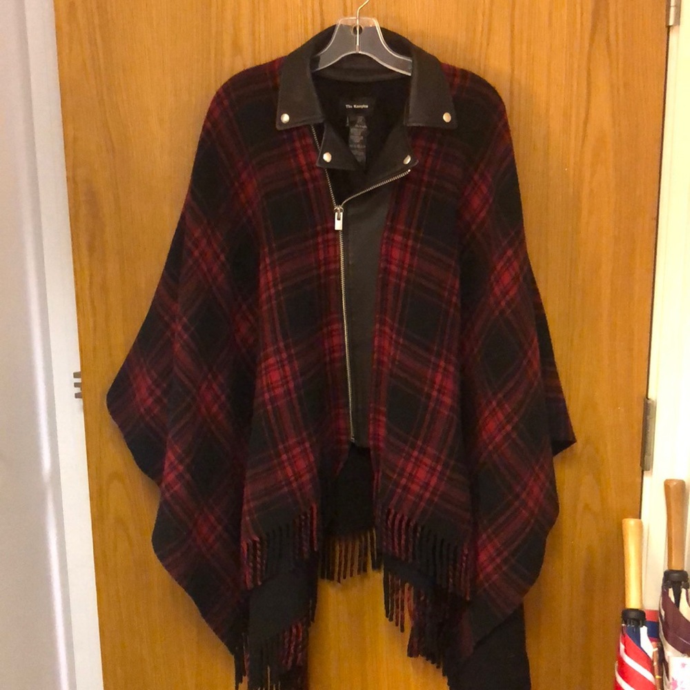 The Kooples Plaid & Leather Poncho